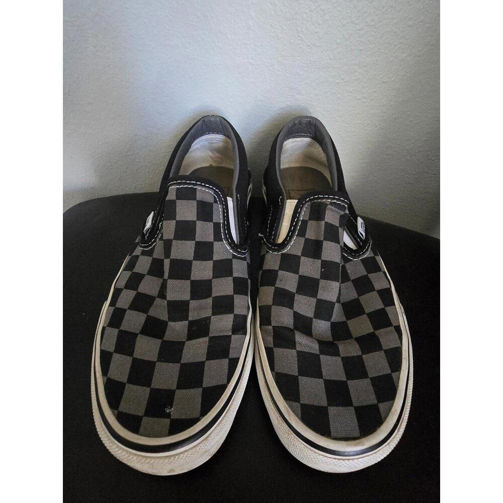 Unisex Slip on Grey and Black Check board Vans (6.5)